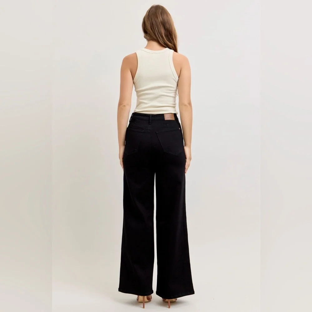 Judy Blue Black High-Waisted Wide Leg Jeans - Picture 5 of 10